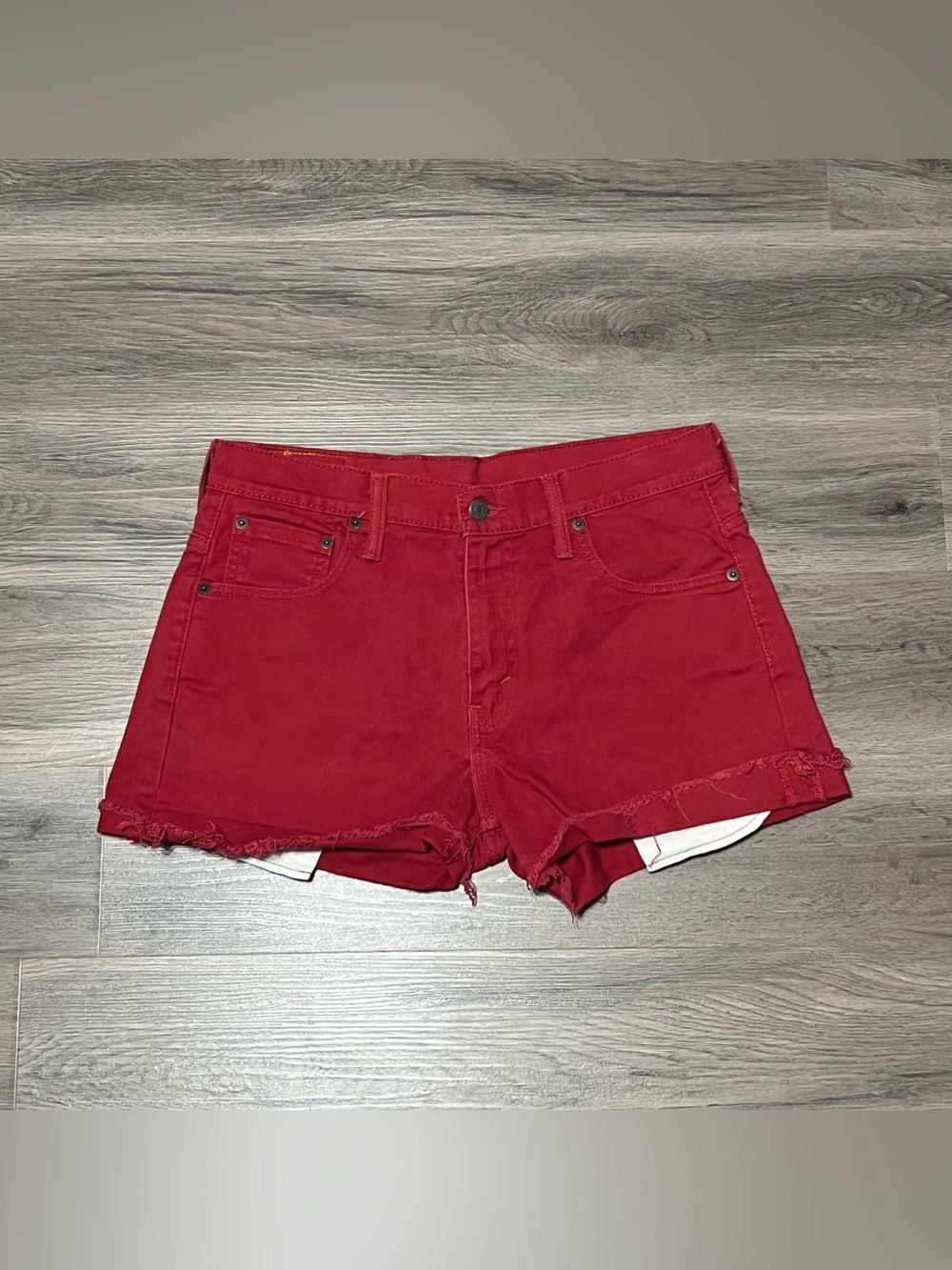 Levi's 569 Women's 30 Cut Off Shorts Solid Red High Rise Cotton Stretch Denim